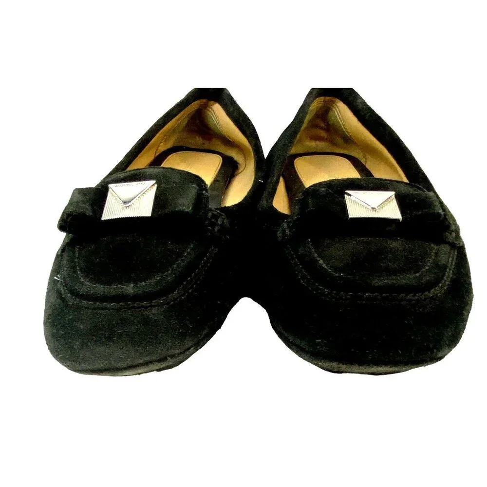 MICHAEL KORS‎ Women Suede Flat Loafers Size 8 Black Leather Caroline Moccasins